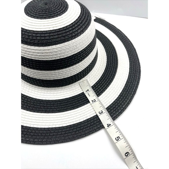 Floppy Sun Hat Womens One Size White/Black Straw Wide Brim - Picture 4 of 8
